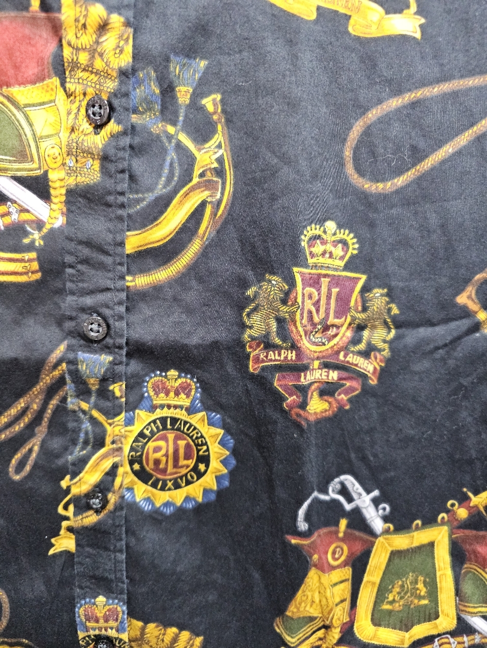 Vintage Ralph Lauren LRL Black Equestrian Crest Iconic Shirt Size Medium Petite. - Picture 5 of 10